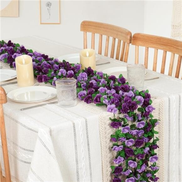 9 Pack 72 FT Artificial Flower Garland, Fake Purple Roses Vines Silk Flowers - Picture 2 of 7